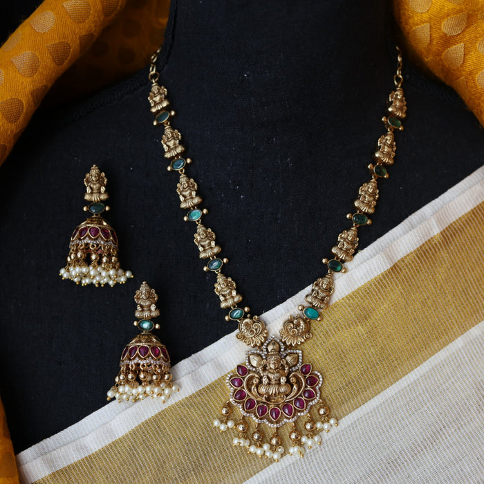 Antique stone and pearl short necklace with earrings S1B256