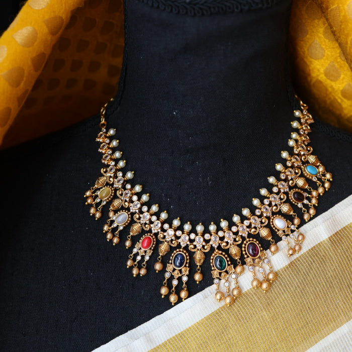 Antique navarathna short necklace with earrings S1B1679