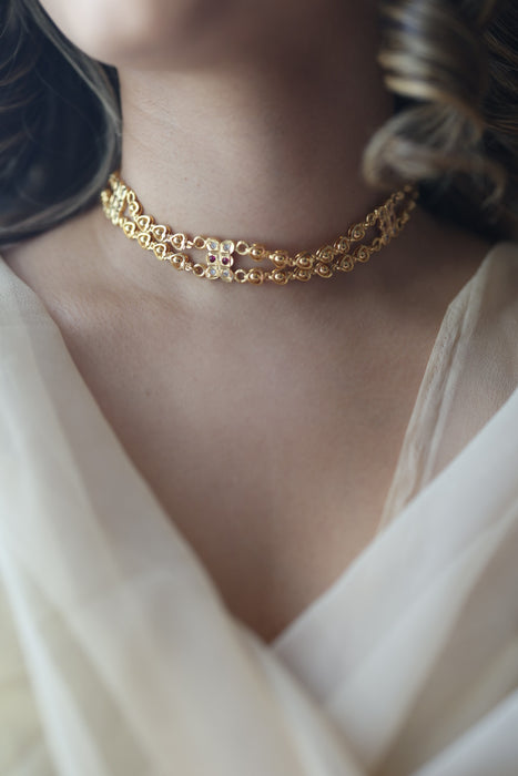 Heritage gold plated choker short necklace H1788