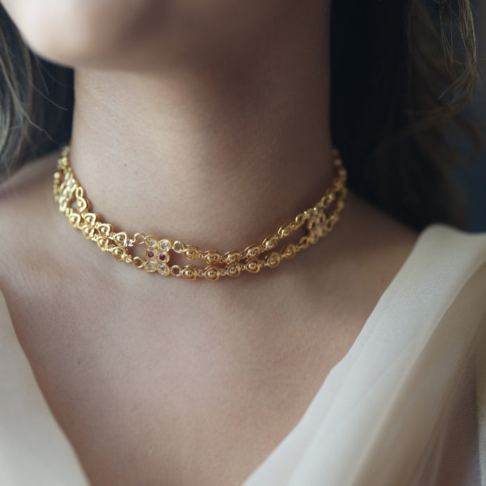 Heritage gold plated choker short necklace H1788