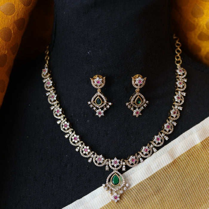 Antique  multi stone short necklace with earrings TTS42455