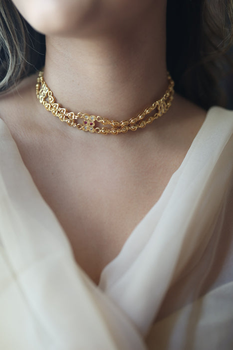 Heritage gold plated choker short necklace H1788