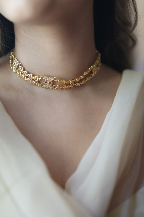 Heritage gold plated choker short necklace H1788