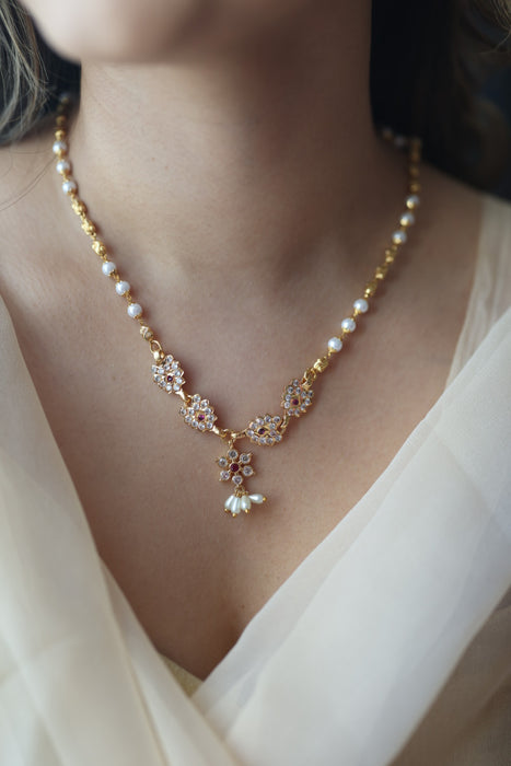 Heritage gold plated ruby white stone choker short necklace H1190