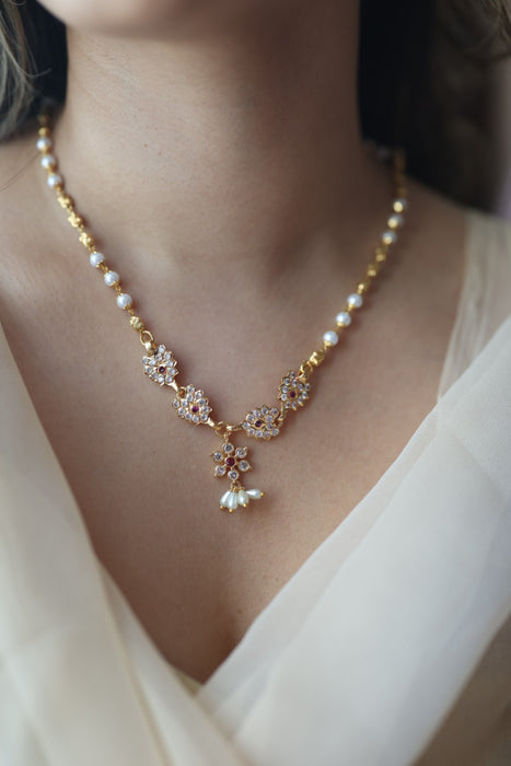 Heritage gold plated ruby white stone choker short necklace H1190