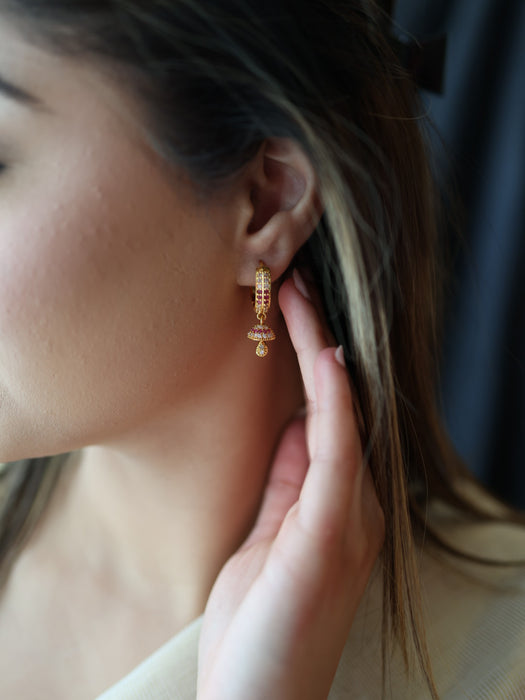 Heritage gold plated ruby white stone hoop earrings HD315