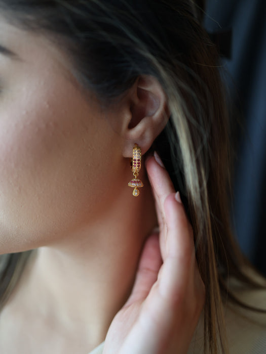 Heritage gold plated ruby white stone hoop earrings HD315