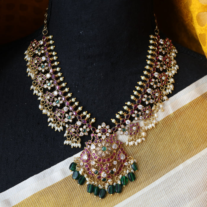 Antique ruby stone and pearl short necklace with earrings S1B26772