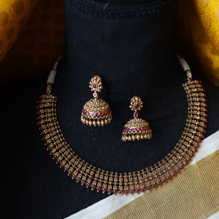 Antique gold short necklace with earrings G7654