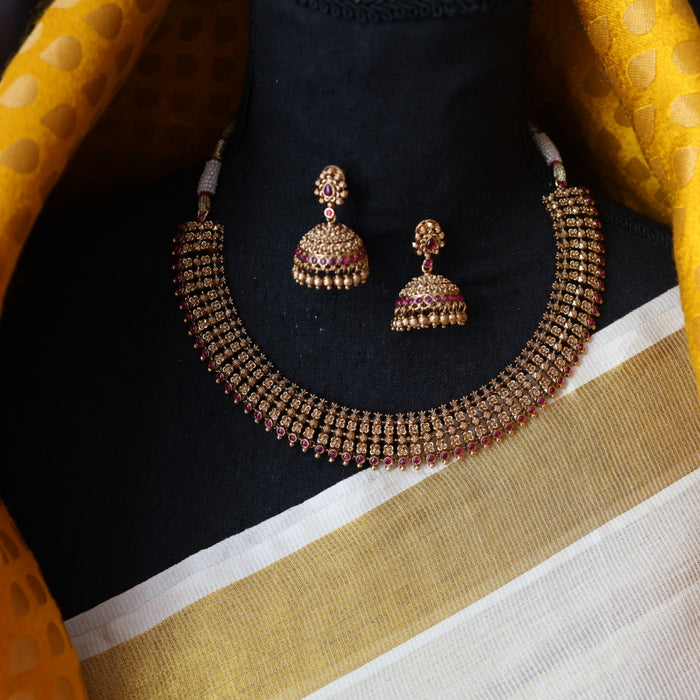 Antique gold short necklace with earrings G7654