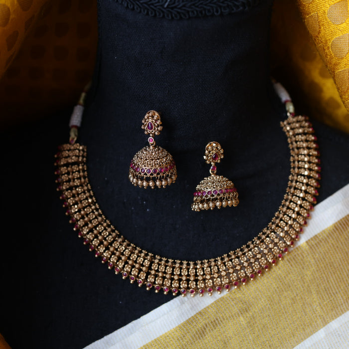 Antique gold short necklace with earrings G7654