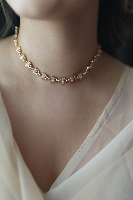 Heritage gold plated pearl choker short necklace set H2189