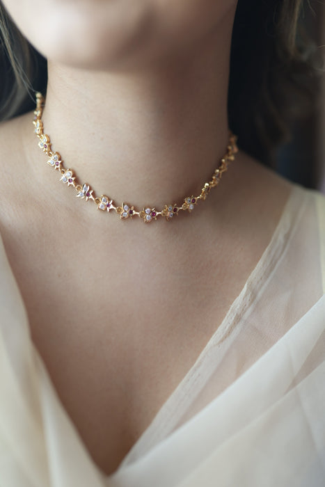 Heritage gold plated pearl choker short necklace set H2189