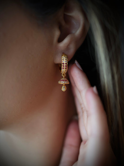 Heritage gold plated ruby white stone hoop earrings HD315