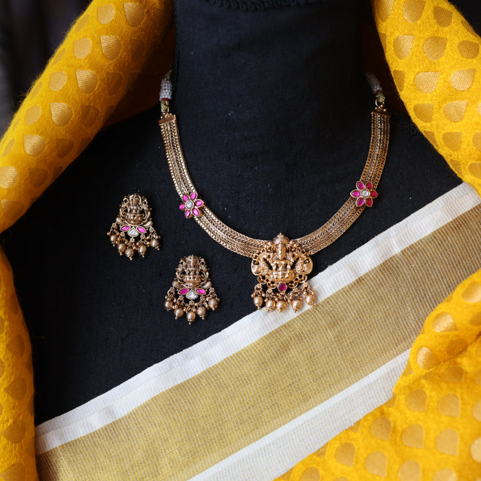 Antique gold short necklace with earrings G7656