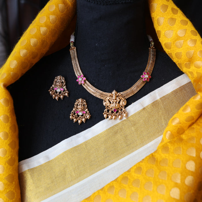 Antique gold short necklace with earrings G7656