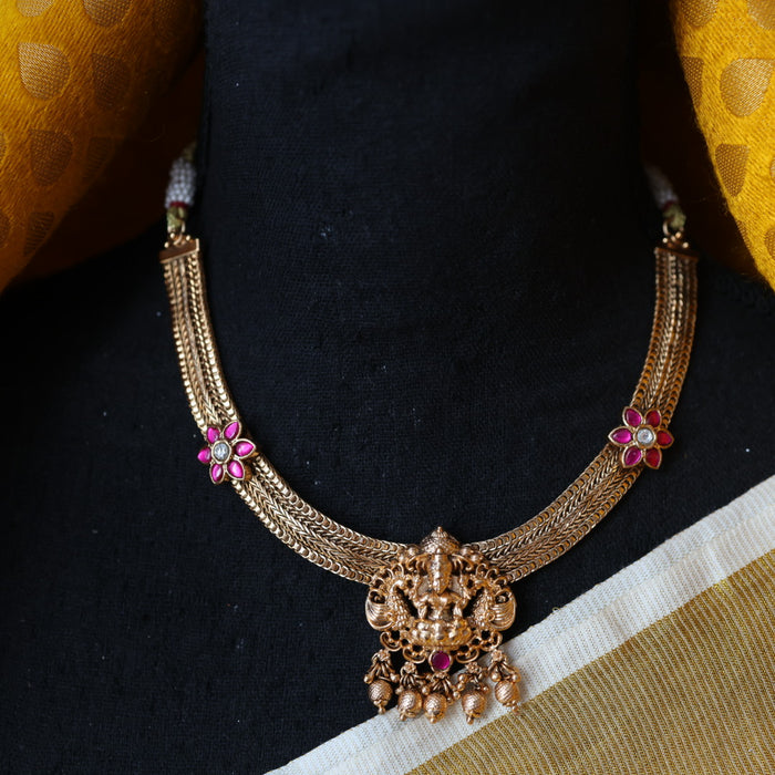 Antique gold short necklace with earrings G7656
