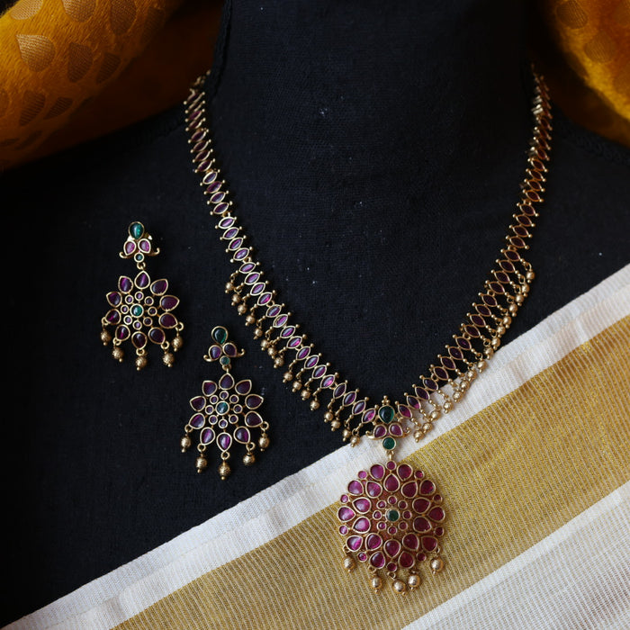 Antique ruby short necklace with earrings RUB678