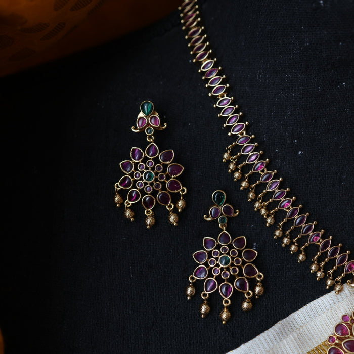 Antique ruby short necklace with earrings RUB678