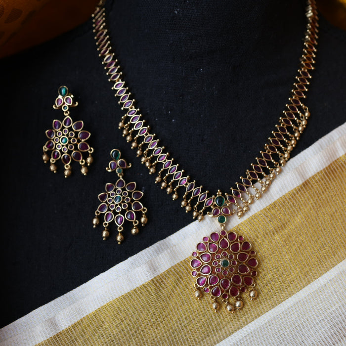Antique ruby short necklace with earrings RUB678