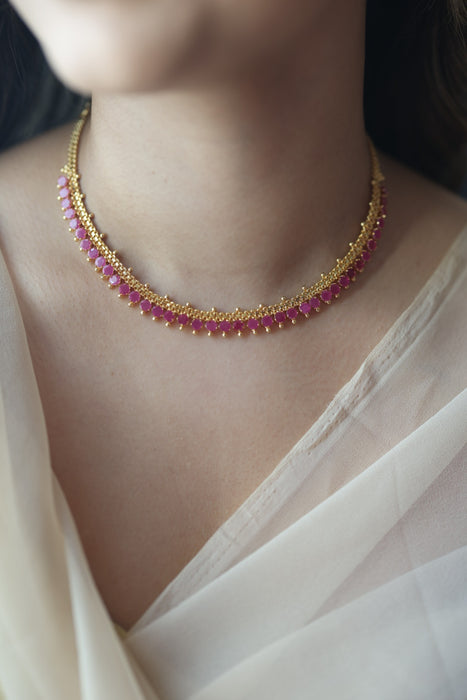 Heritage gold plated ruby stone choker short necklace H215