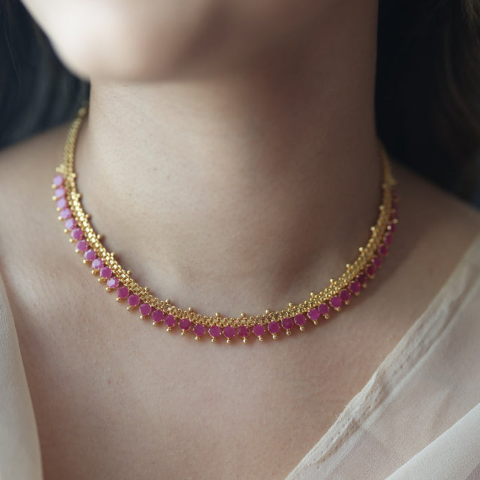 Heritage gold plated ruby stone choker short necklace H215