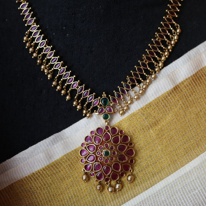 Antique ruby short necklace with earrings RUB678