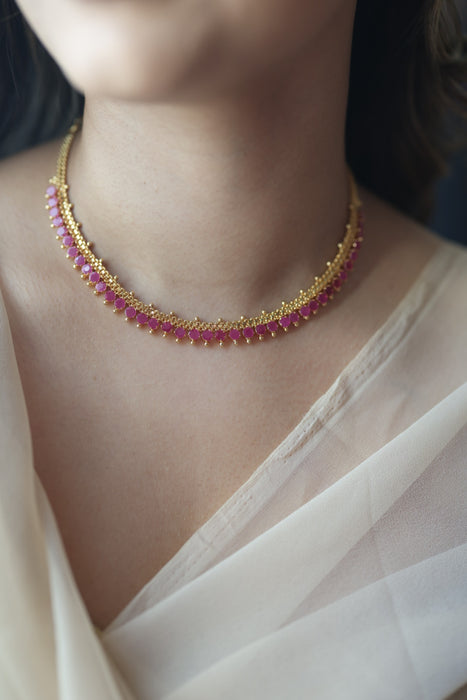 Heritage gold plated ruby stone choker short necklace H215