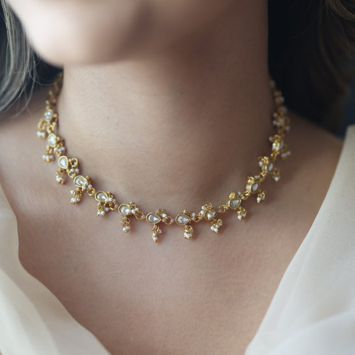 Antique white stone choker short necklace CCB1345