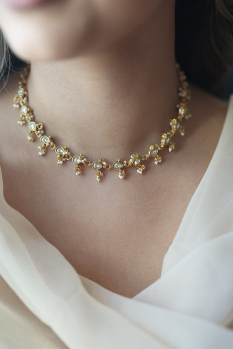 Antique white stone choker short necklace CCB1345