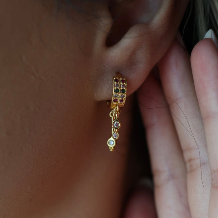 Heritage gold plated ruby white stone hoop earrings HD8991
