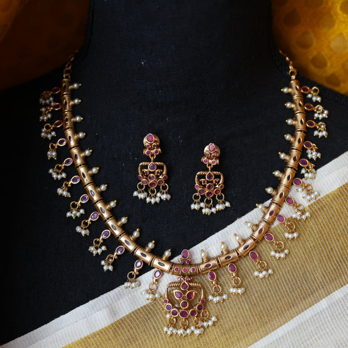 Antique pearl short necklace with earrings S1B1680
