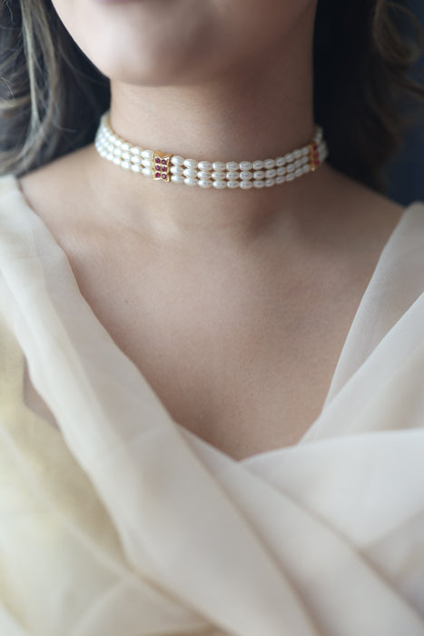 Heritage gold plated pearl choker short necklace set H2678