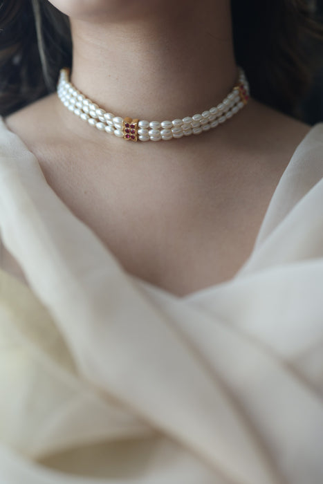 Heritage gold plated pearl choker short necklace set H2678