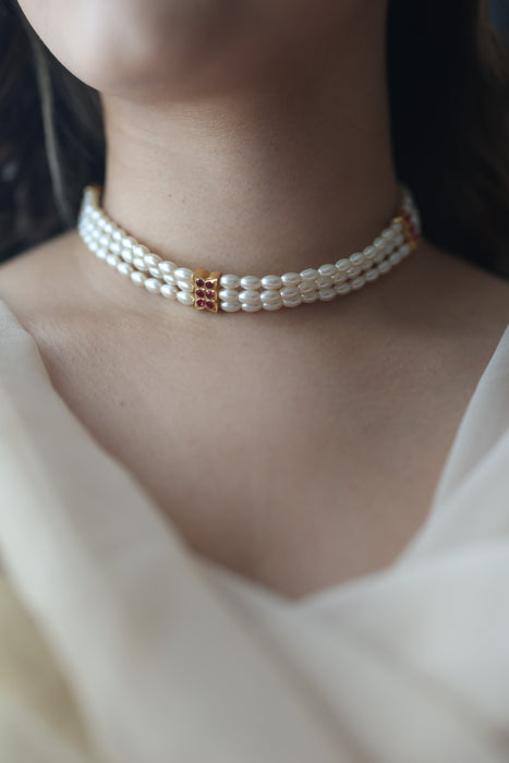 Heritage gold plated pearl choker short necklace set H2678