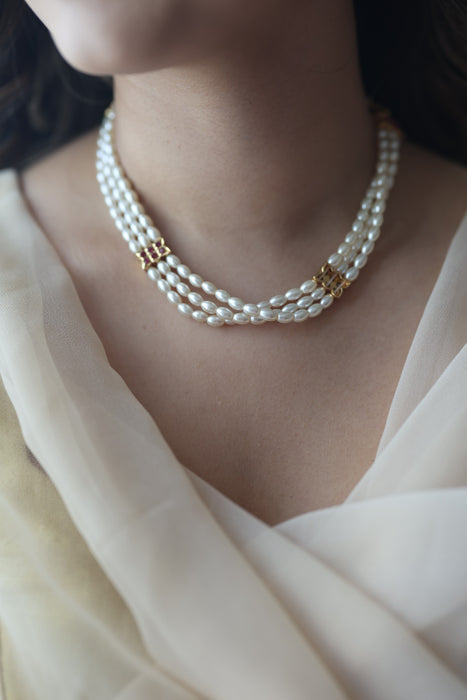 Heritage gold plated pearl choker short necklace set H2678