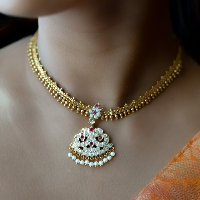 Heritage gold plated ruby white stone short necklace H5812