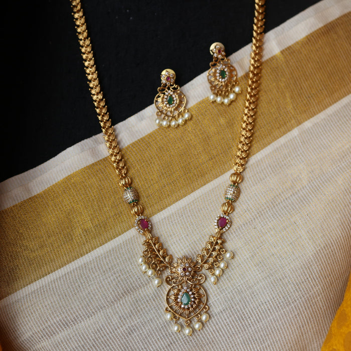 Antique ruby white stone long necklace and earrings PAD2780