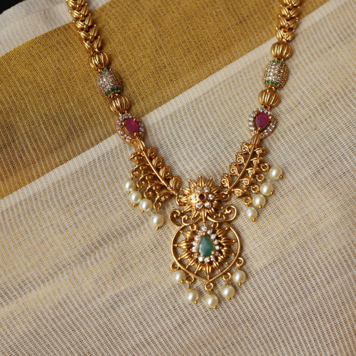 Antique ruby white stone long necklace and earrings PAD2780
