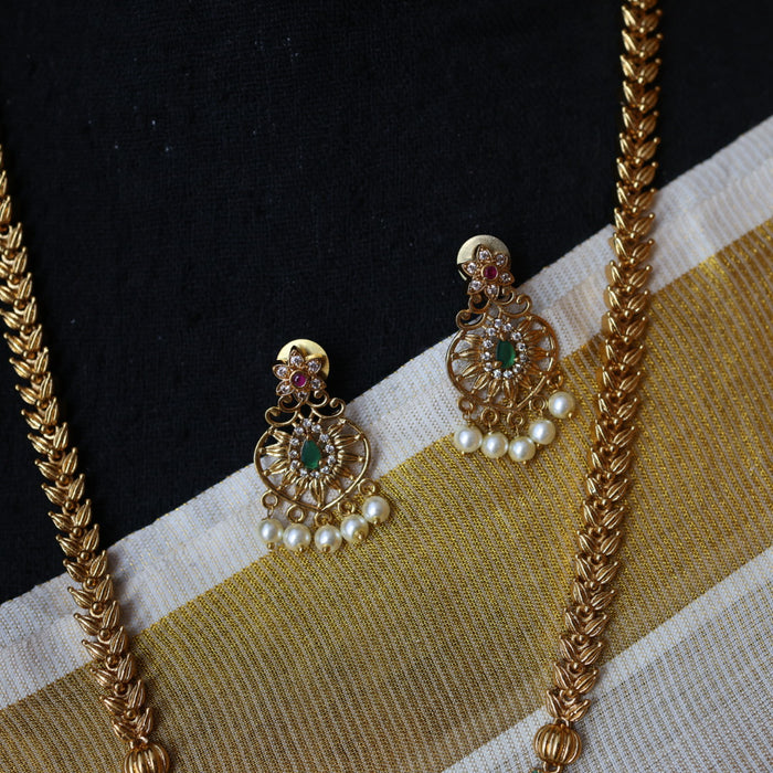 Antique ruby white stone long necklace and earrings PAD2780