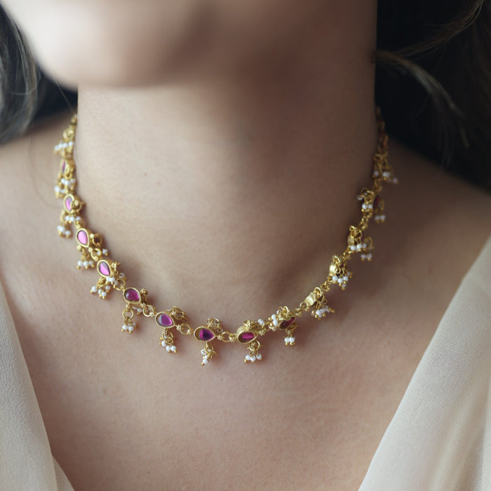 Antique ruby stone choker short necklace CCB138