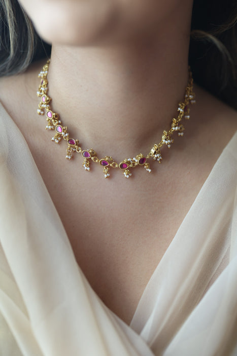 Antique ruby stone choker short necklace CCB138