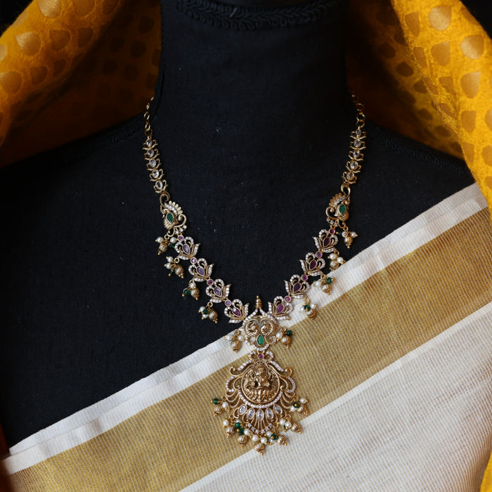 Antique stone and pearl short necklace with earrings S1B287