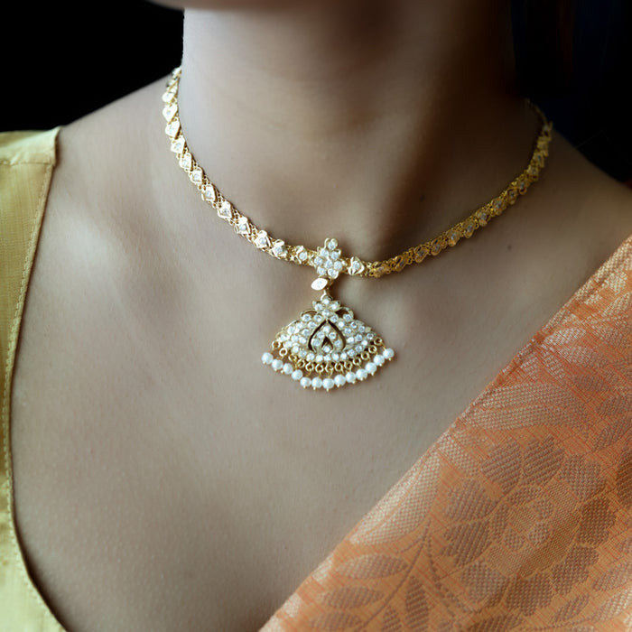 Heritage gold plated white stone short necklace H754