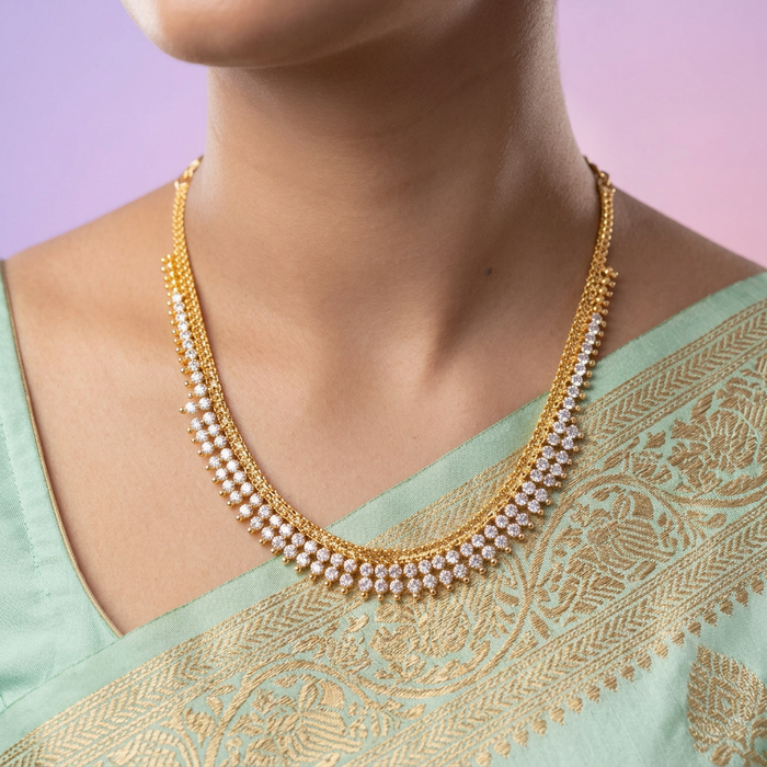 Heritage gold plated white stone short necklace H3891