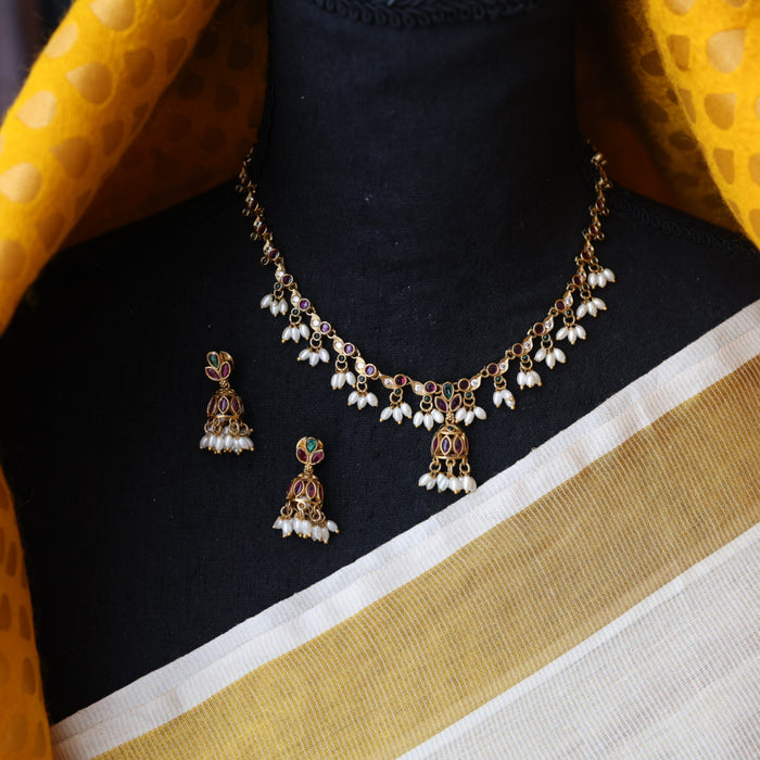 Antique short necklace with earrings TTS4678