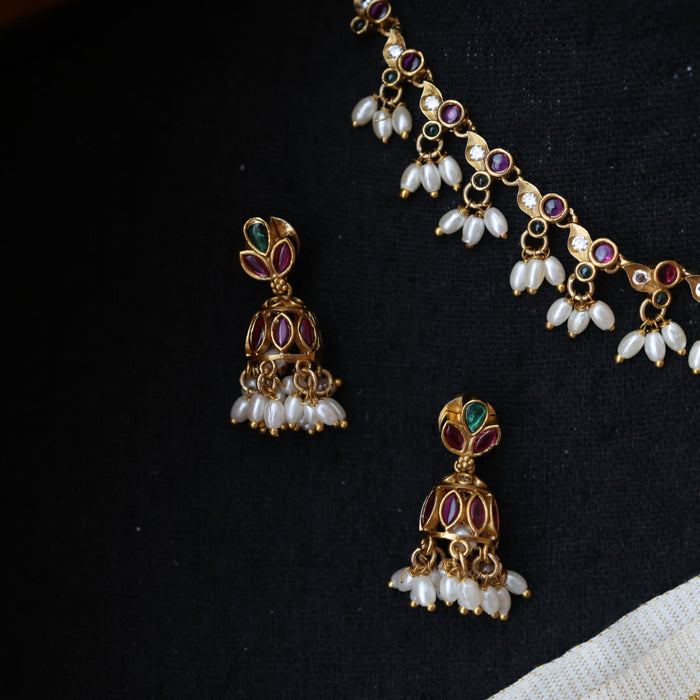 Antique short necklace with earrings TTS4678