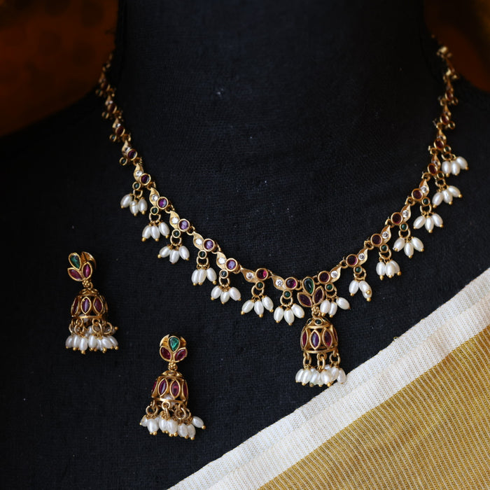 Antique short necklace with earrings TTS4678