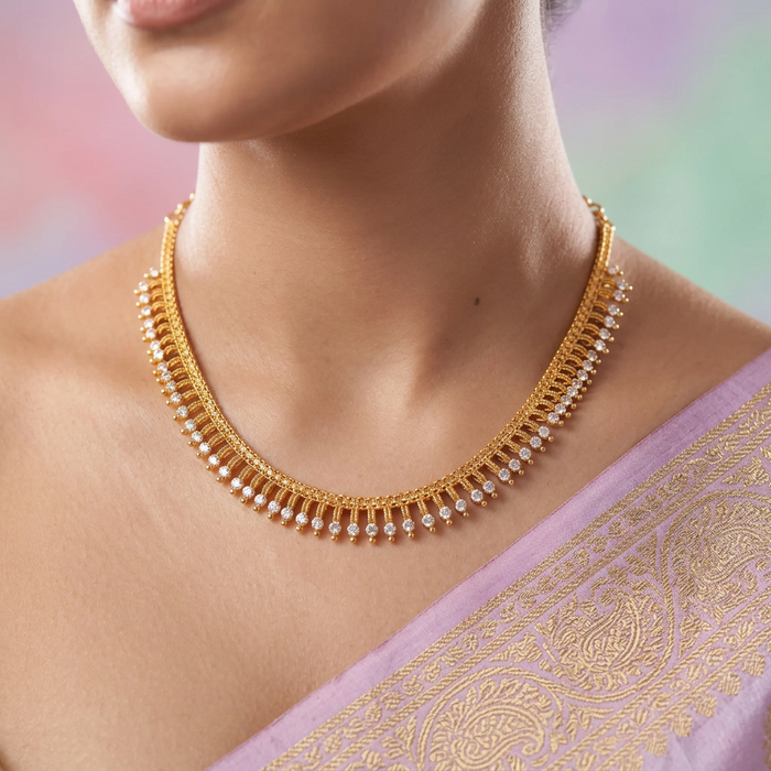 Heritage gold plated white stone short necklace H5801