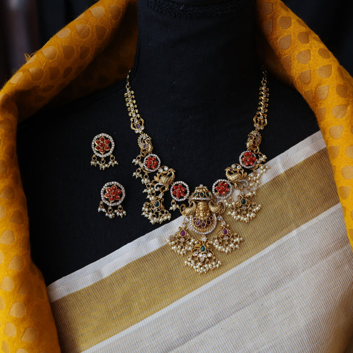 Antique red stone short necklace and earrings SS11011